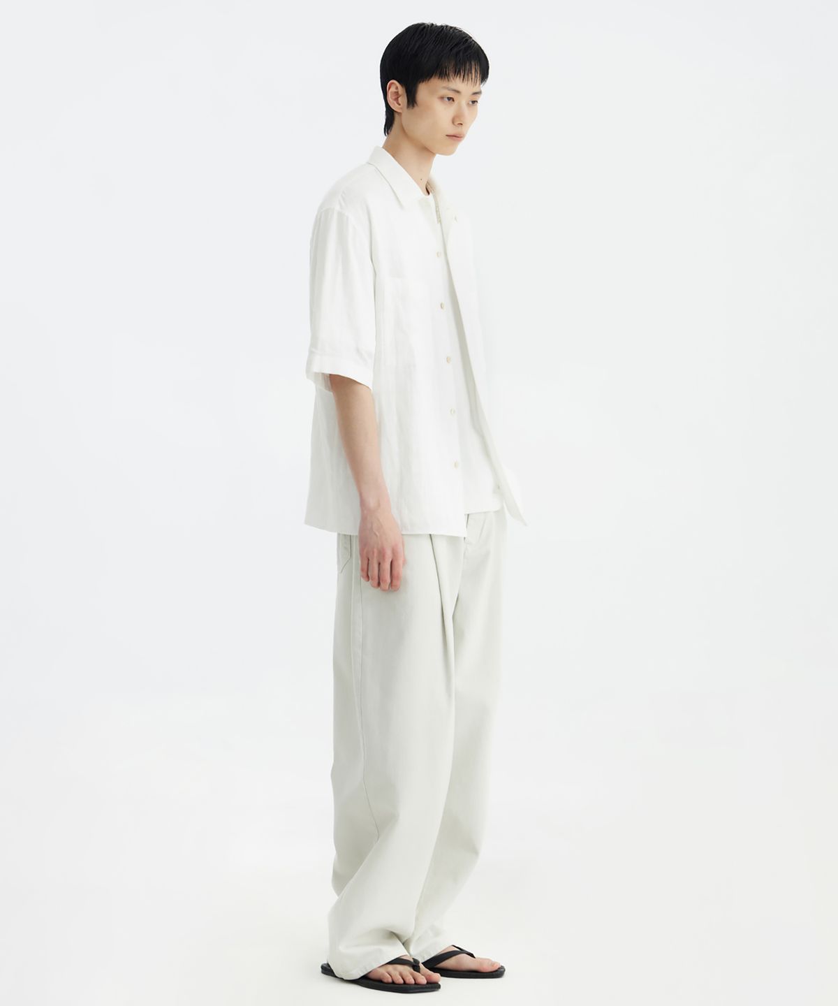 유스(YOUTH) Convertible Collar Half Shirt - White Check