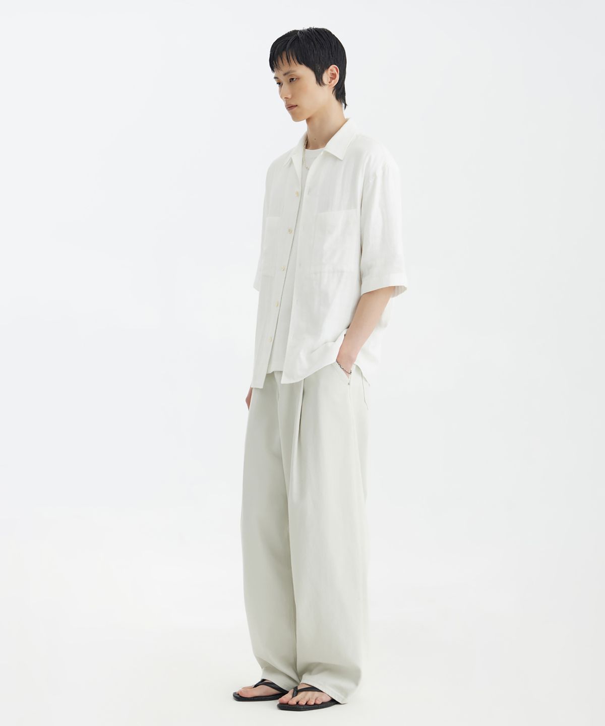 유스(YOUTH) Convertible Collar Half Shirt - White Check