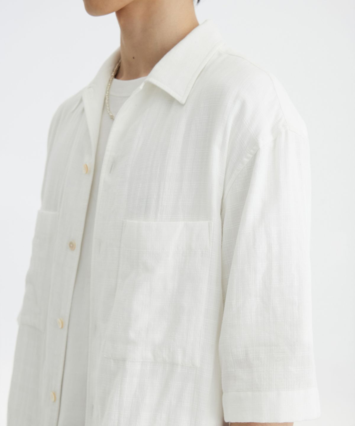 유스(YOUTH) Convertible Collar Half Shirt - White Check