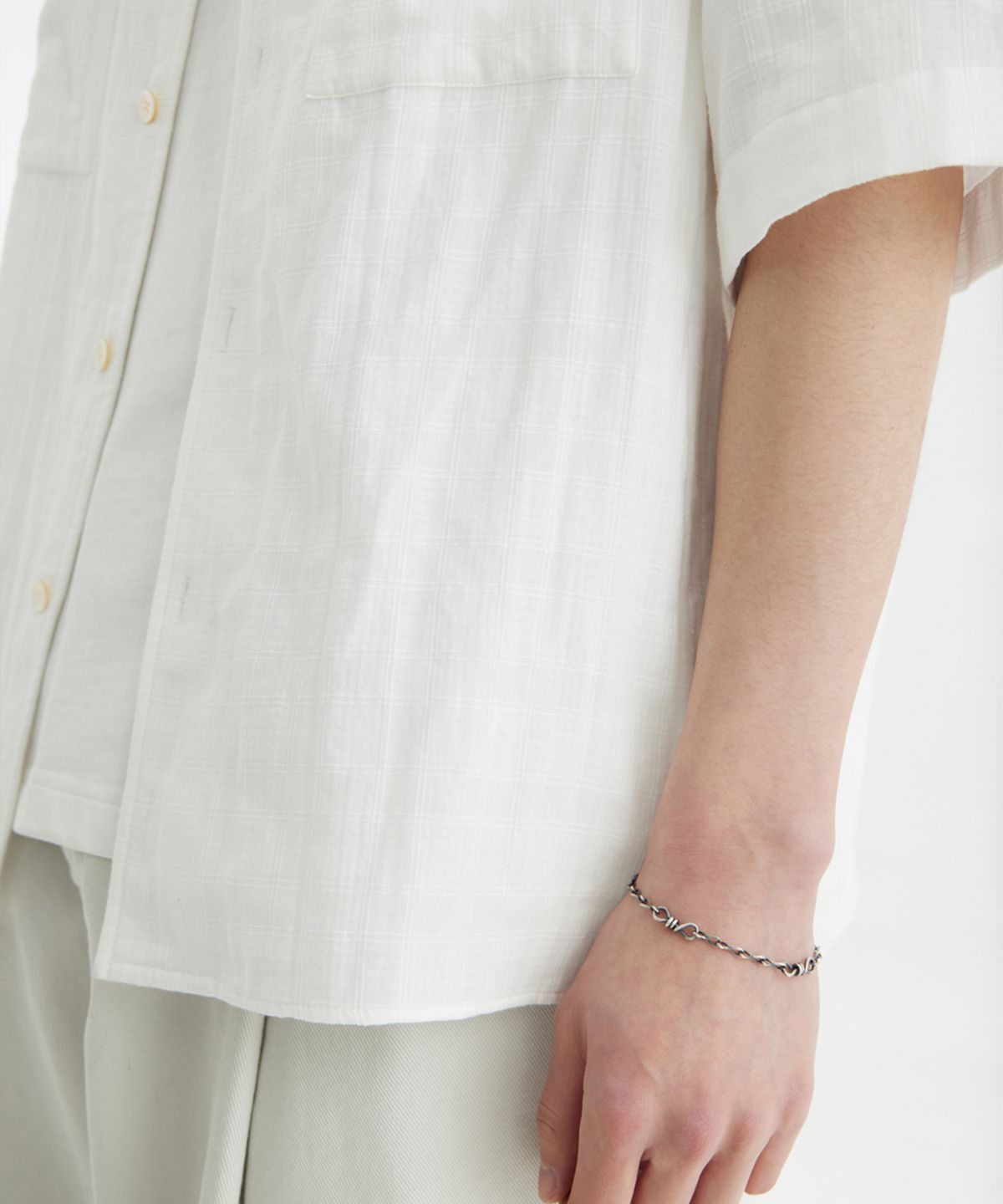 유스(YOUTH) Convertible Collar Half Shirt - White Check