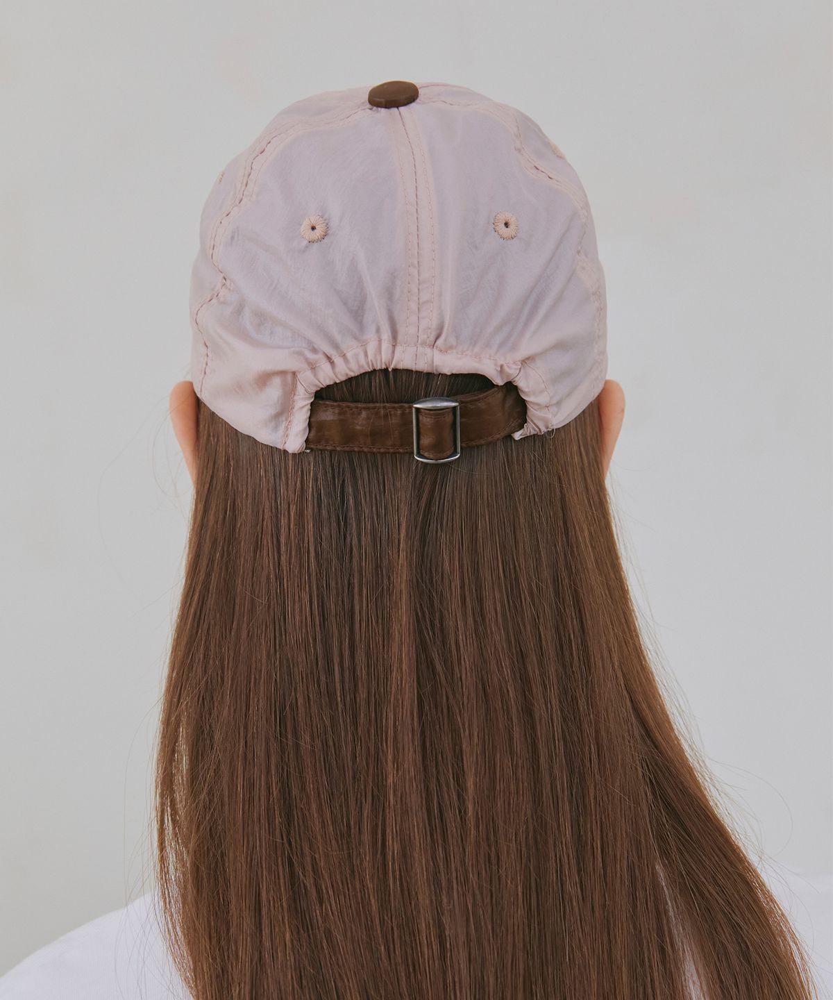 포에브(POEV) Flower Shirring Ball Cap - Pink/Brown