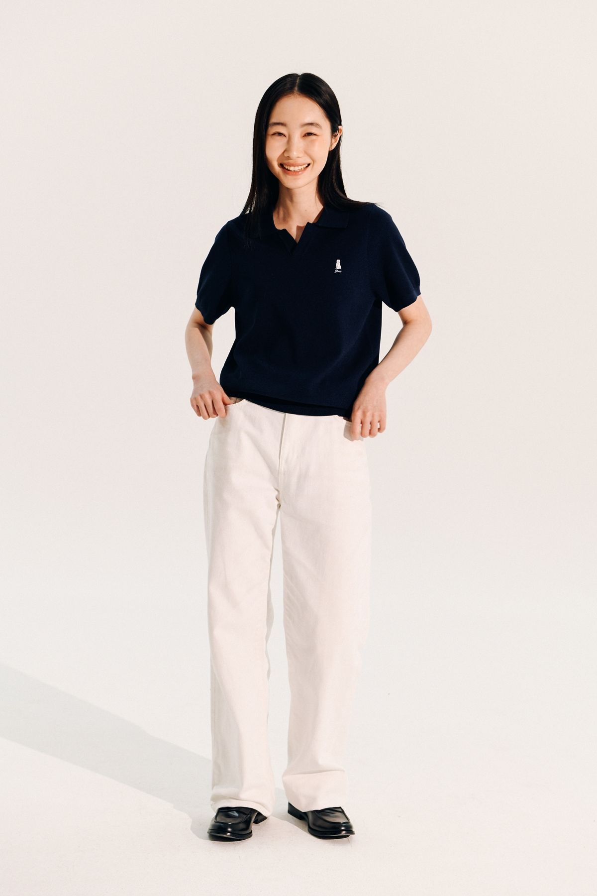 예일(YALE) WOMENS HERITAGE DAN QUICK DRY PIQUE SLIT NECK SHIRT WHITE