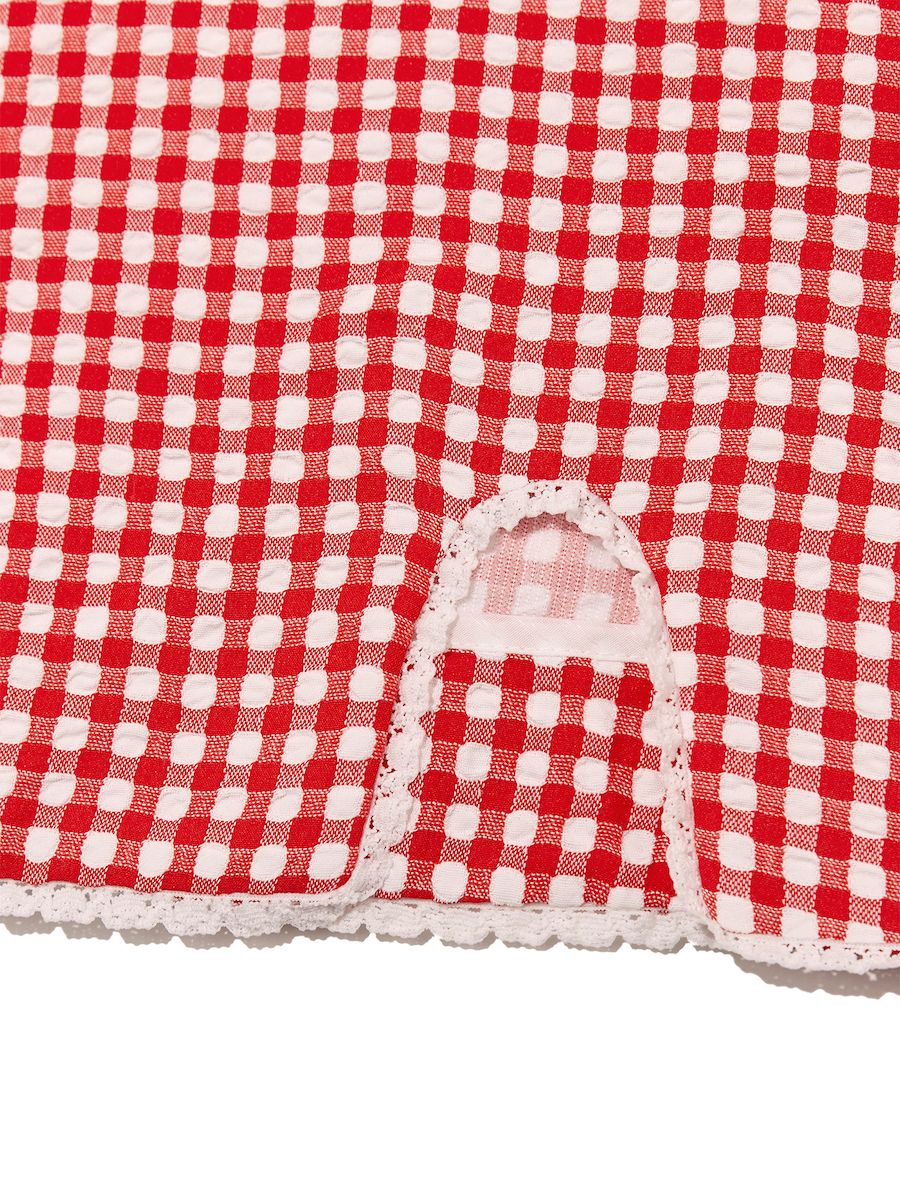 MUSINSA公式 | GLOWNY U BABY GINGHAM SKIRT (RED)