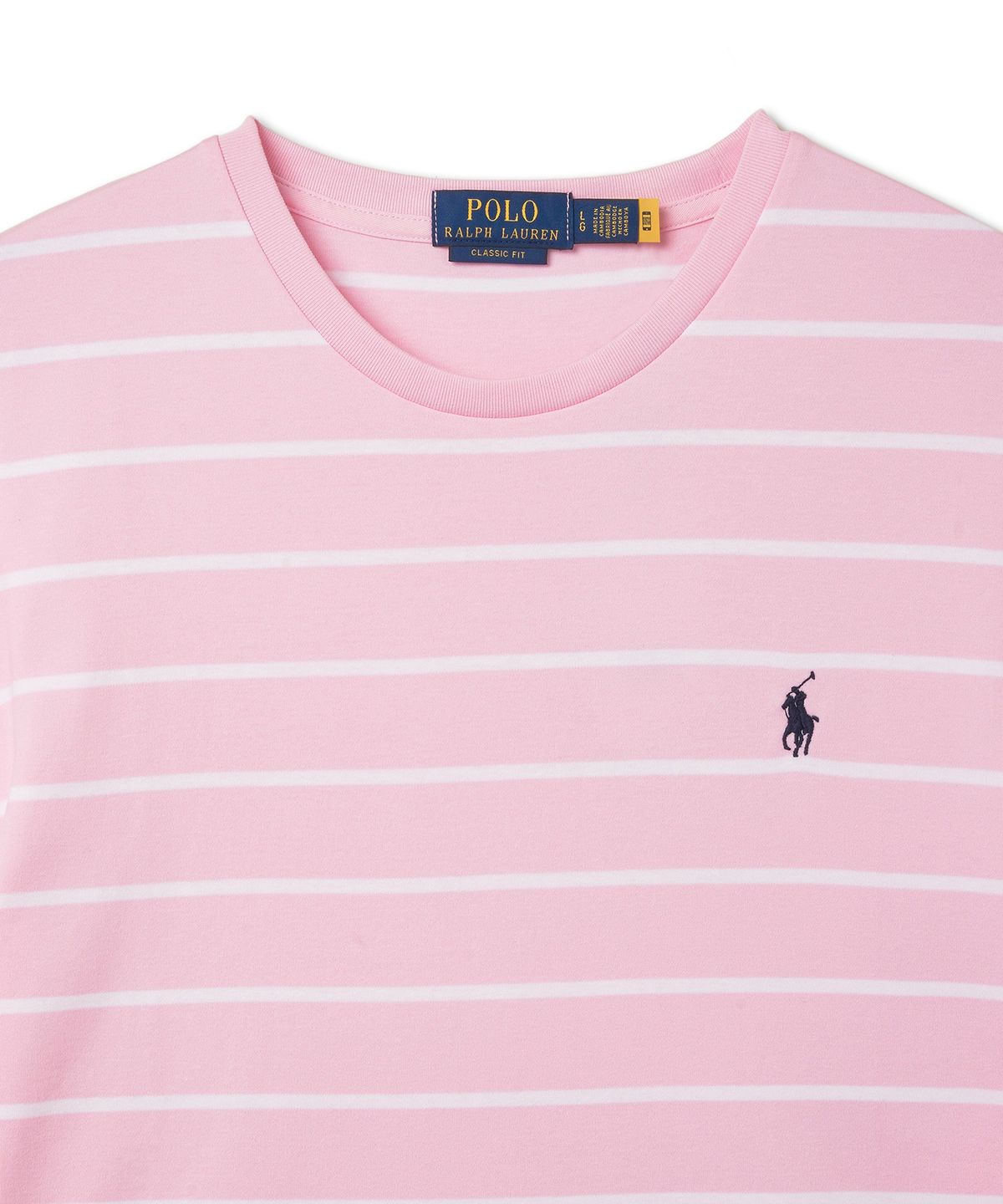 폴로 랄프 로렌(POLO RALPH LAUREN) 클래식핏 스트라이프 소프트 코튼 티셔츠 - 핑크
