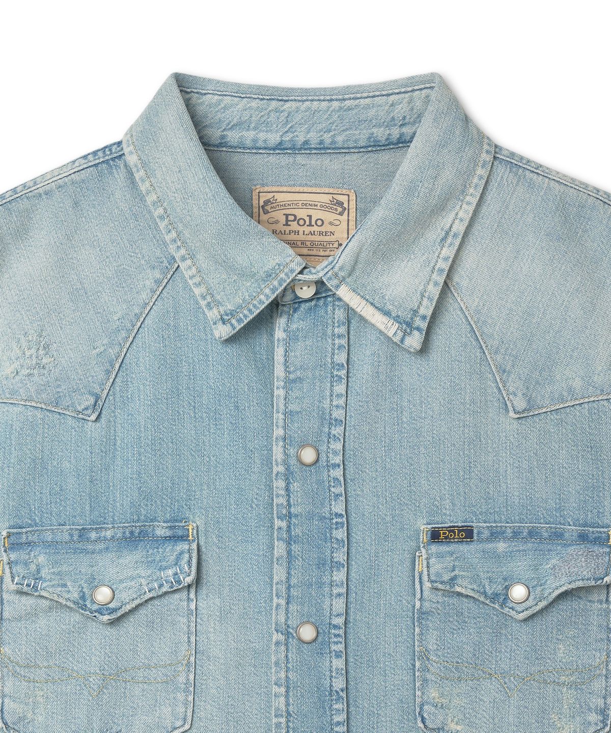 폴로 랄프 로렌(POLO RALPH LAUREN) 디스트레스트 데님 웨스턴 셔츠 - 블루