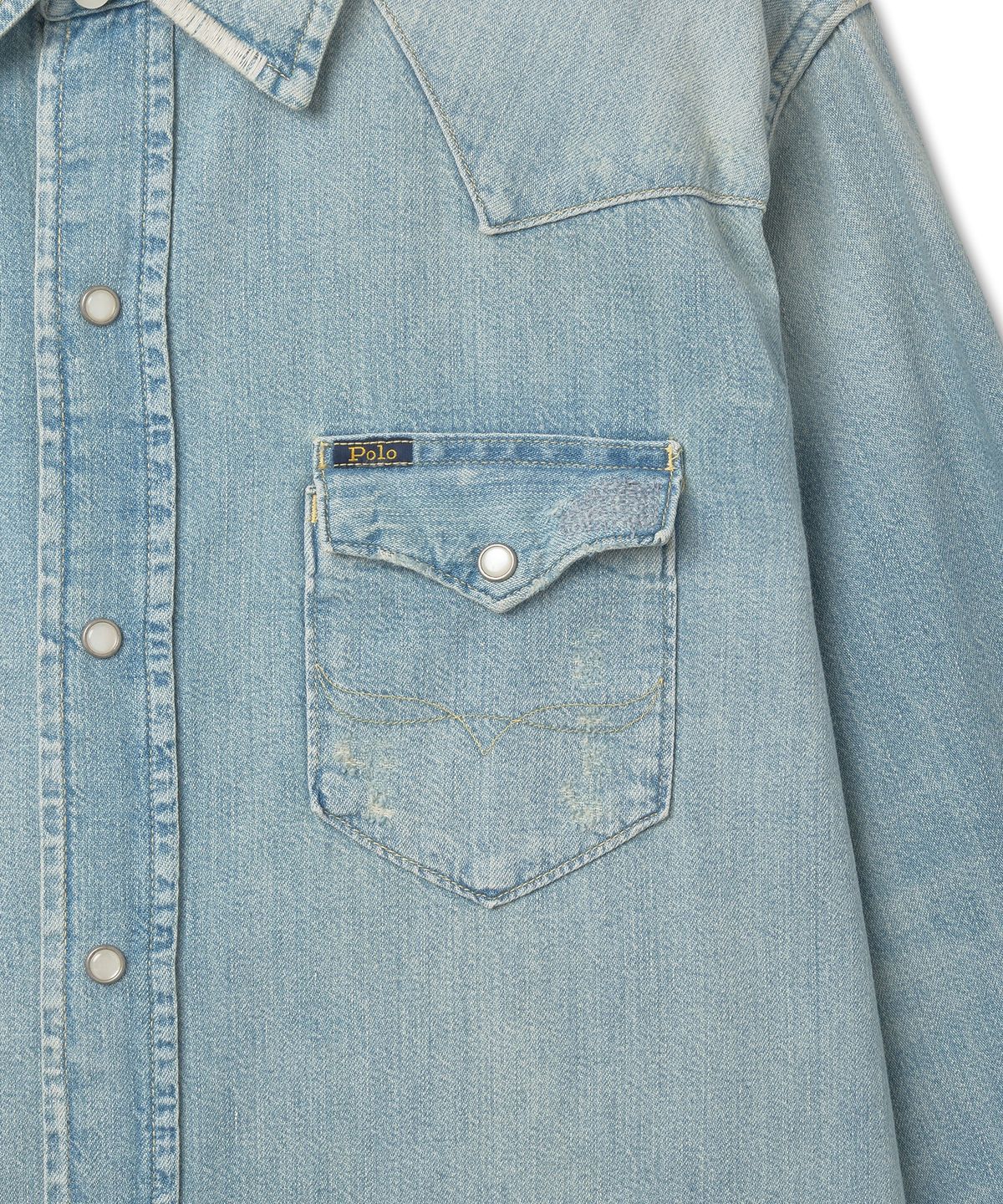 폴로 랄프 로렌(POLO RALPH LAUREN) 디스트레스트 데님 웨스턴 셔츠 - 블루