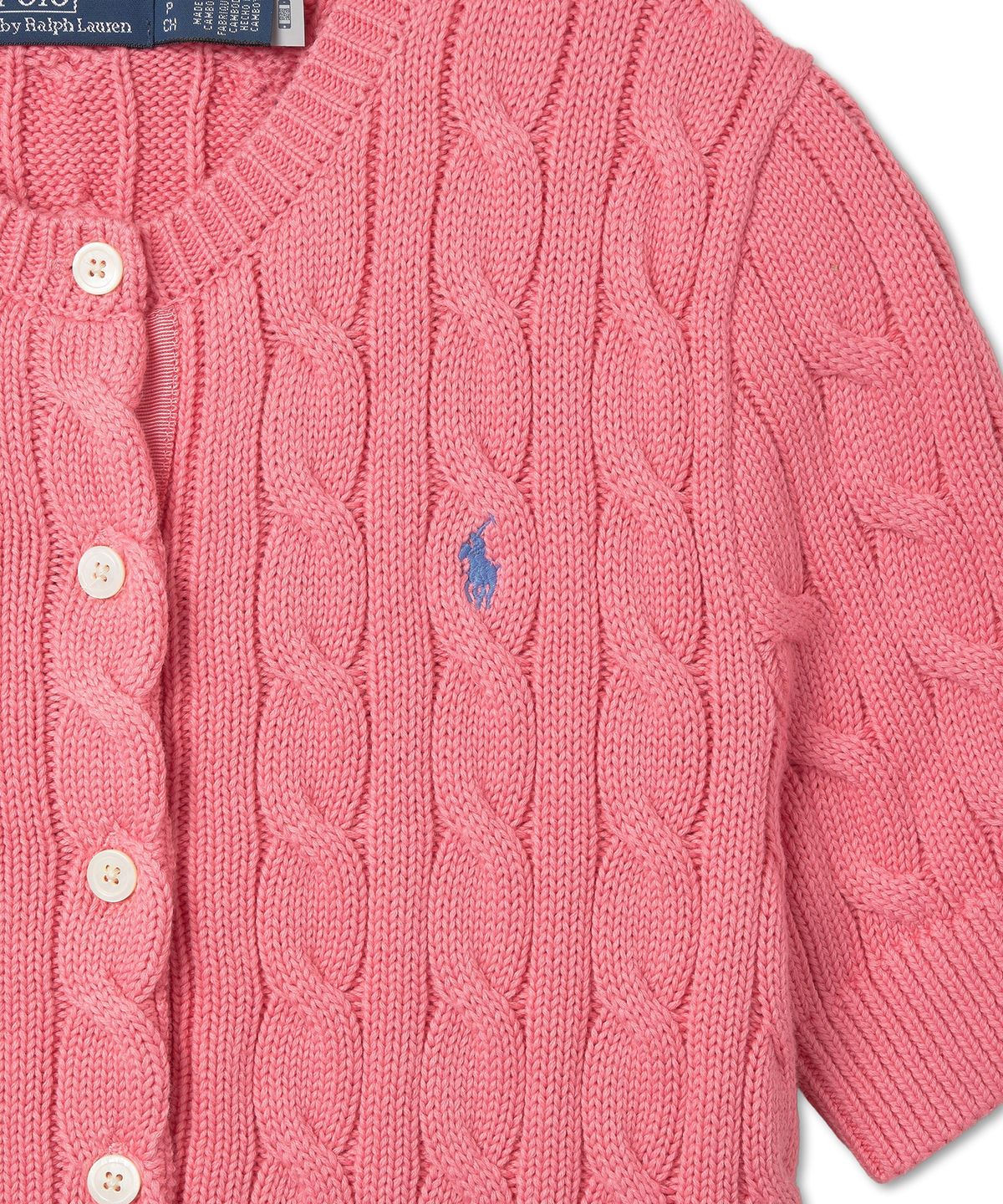 폴로 랄프 로렌(POLO RALPH LAUREN) W 케이블 니트 숏 슬리브 카디건 - 핑크