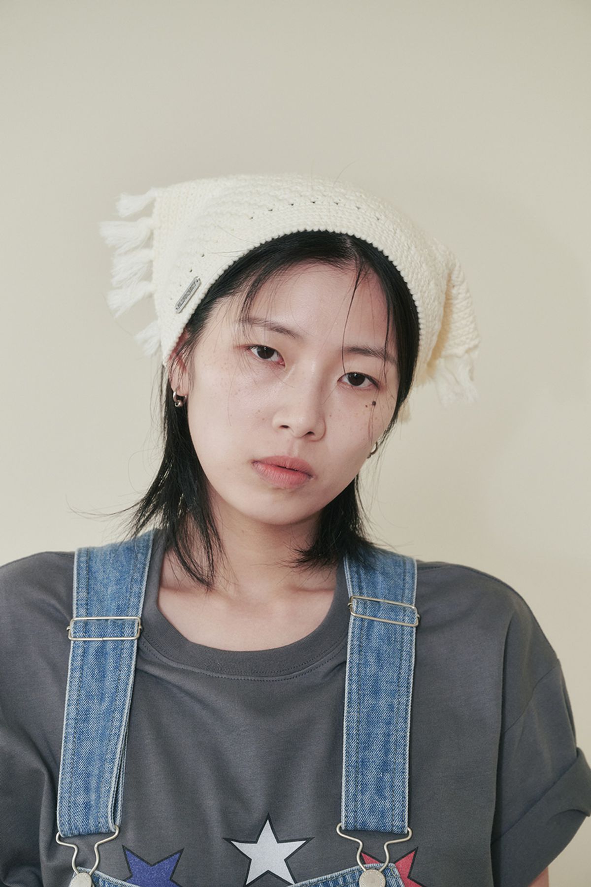 플리즈프로젝트(PLZPROJECT) KNITTED TASSEL BANDANA, IVORY (HANDMADE)