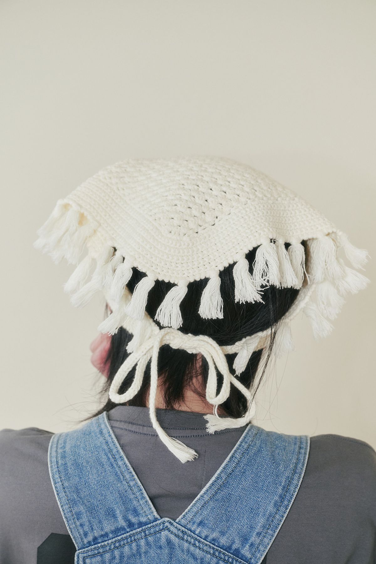 플리즈프로젝트(PLZPROJECT) KNITTED TASSEL BANDANA, IVORY (HANDMADE)