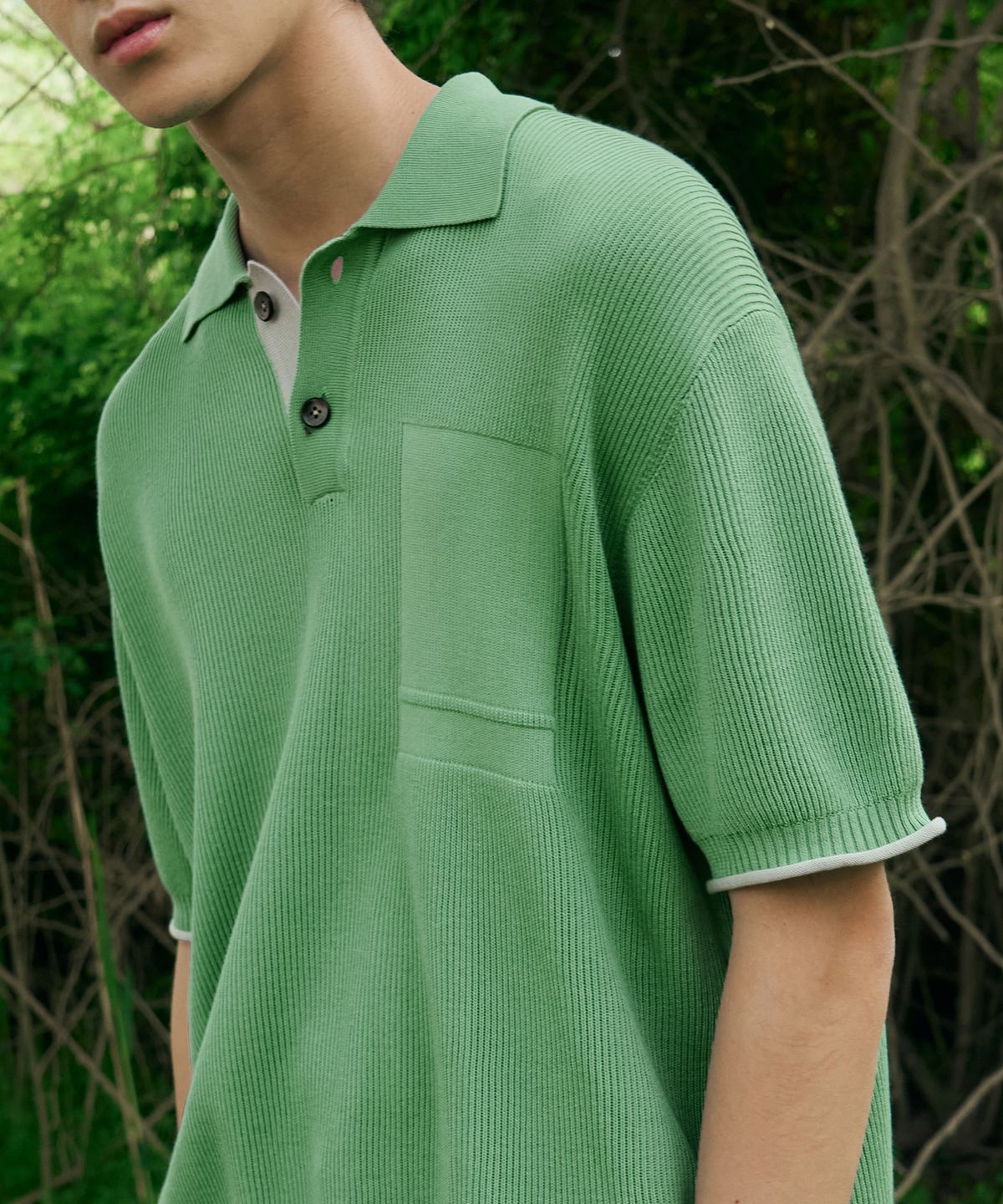 드로우핏(DRAW FIT) 콘트라스트 블록 반팔 니트 [PISTACHIO GREEN]