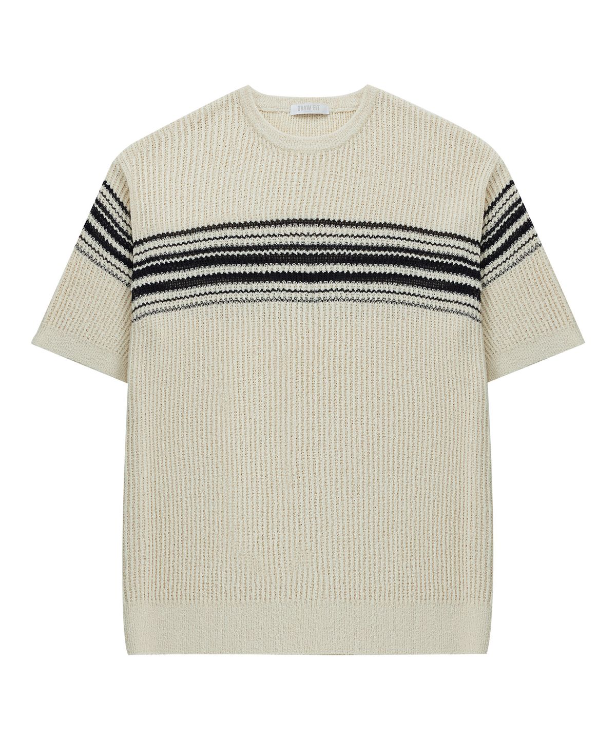드로우핏(DRAW FIT) 부클 엣지 스트라이프 하프 니트 [CREAM]