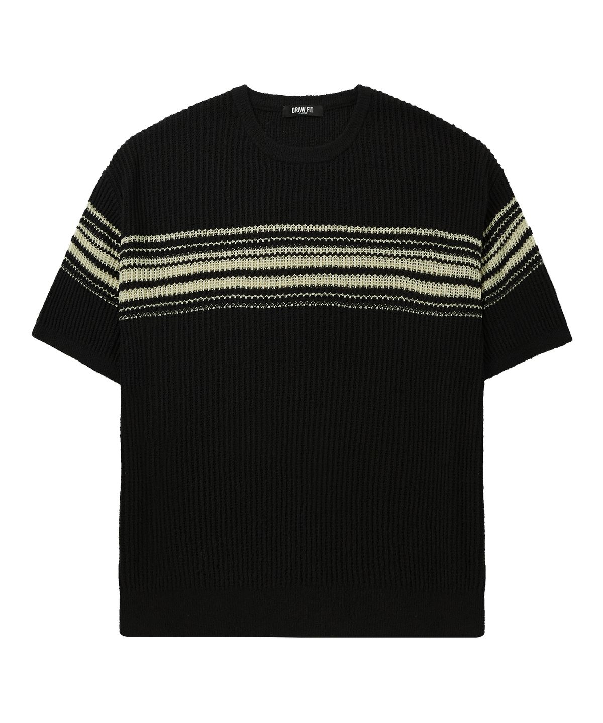 드로우핏(DRAW FIT) 부클 엣지 스트라이프 하프 니트 [BLACK]