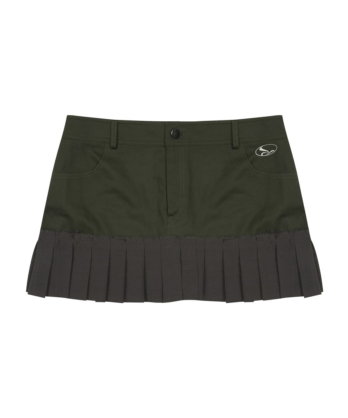 러브이즈트루(LUVISTRUE) CURVED L PLEATS SKIRT(KHAKI)