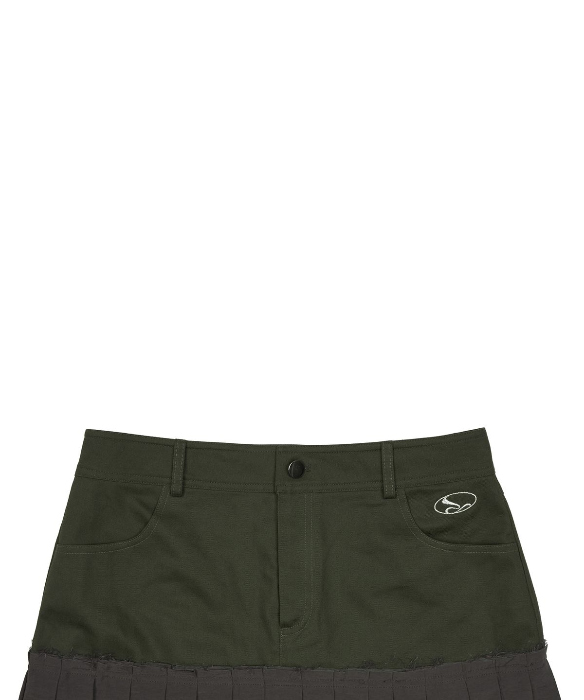 러브이즈트루(LUVISTRUE) CURVED L PLEATS SKIRT(KHAKI)