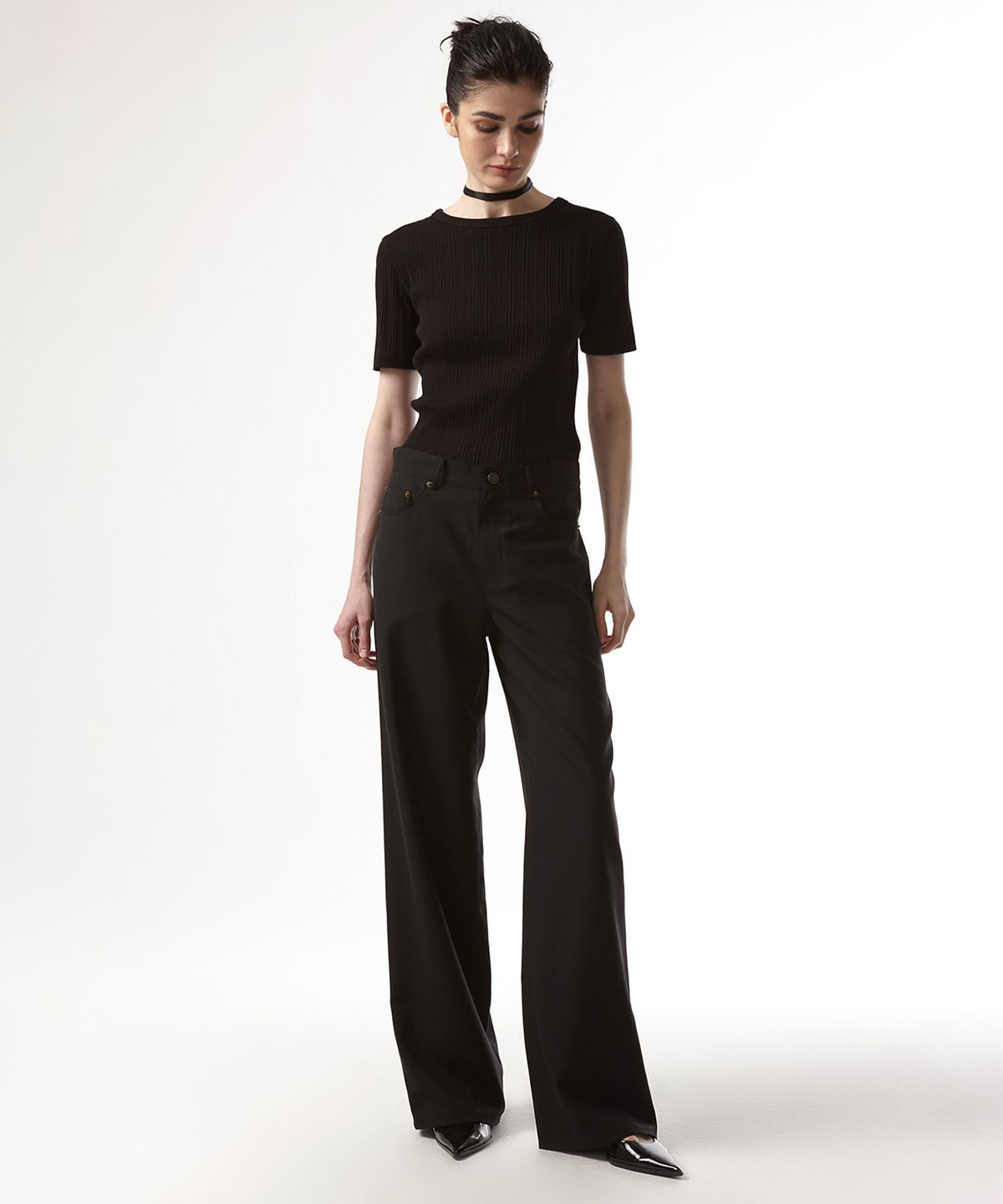 이안조(EAN JO) SUMMER WOOL LOW WAIST LARGE PANTS (BLACK)