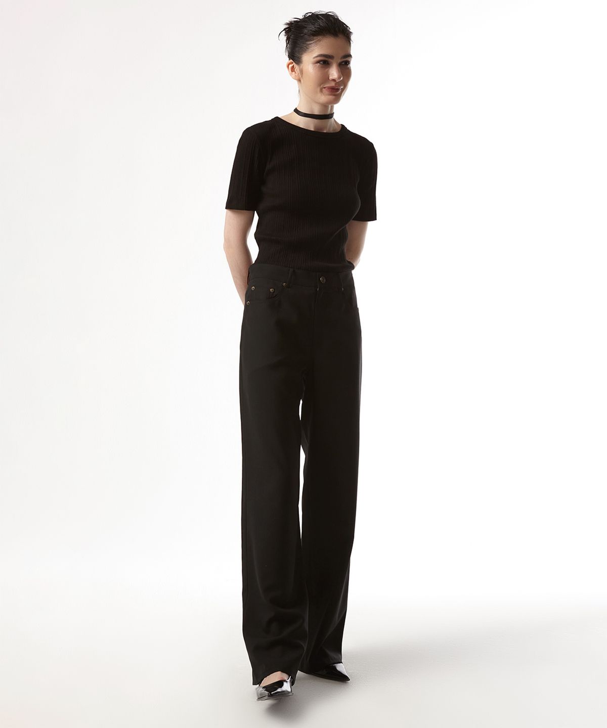 이안조(EAN JO) SUMMER WOOL LOW WAIST LARGE PANTS (BLACK)