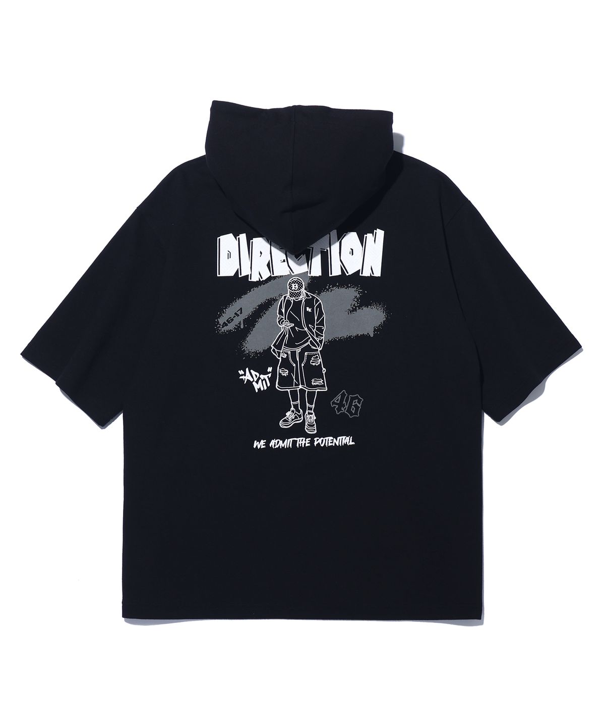 벙커버스터(BUNKERBUSTER) 디렉션 백 프린팅 반팔 후디 MQ2TU240_BLACK