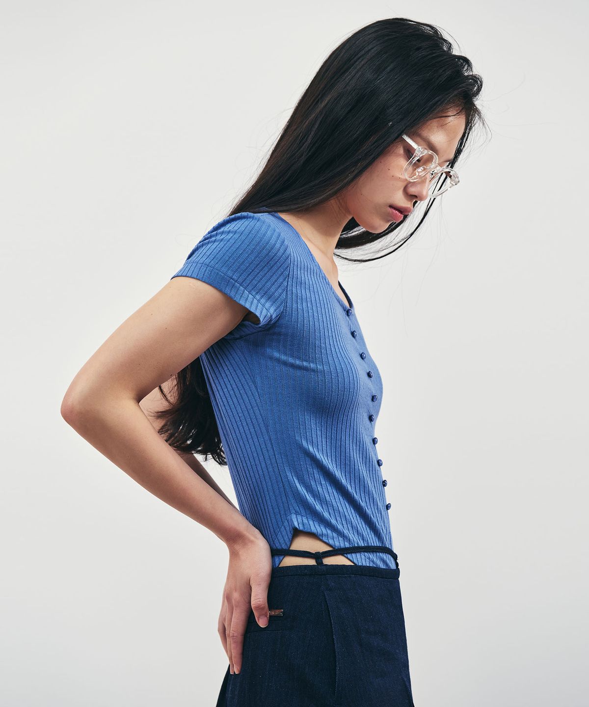 시티브리즈(CITYBREEZE) 골지 스퀘어넥 반팔 티셔츠_3COLORS