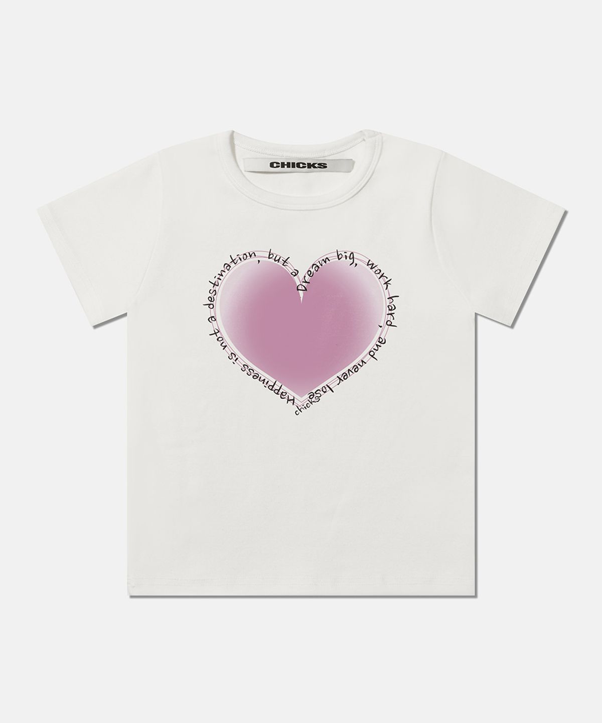 칙스(CHICKS) HEART GRADATION BLUE 슬림핏 반팔 티셔츠 화이트