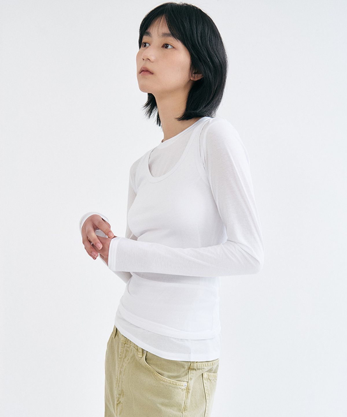와이잭(YJACK) W_씬 져지 크루넥 긴소매 티셔츠 LJT1915L