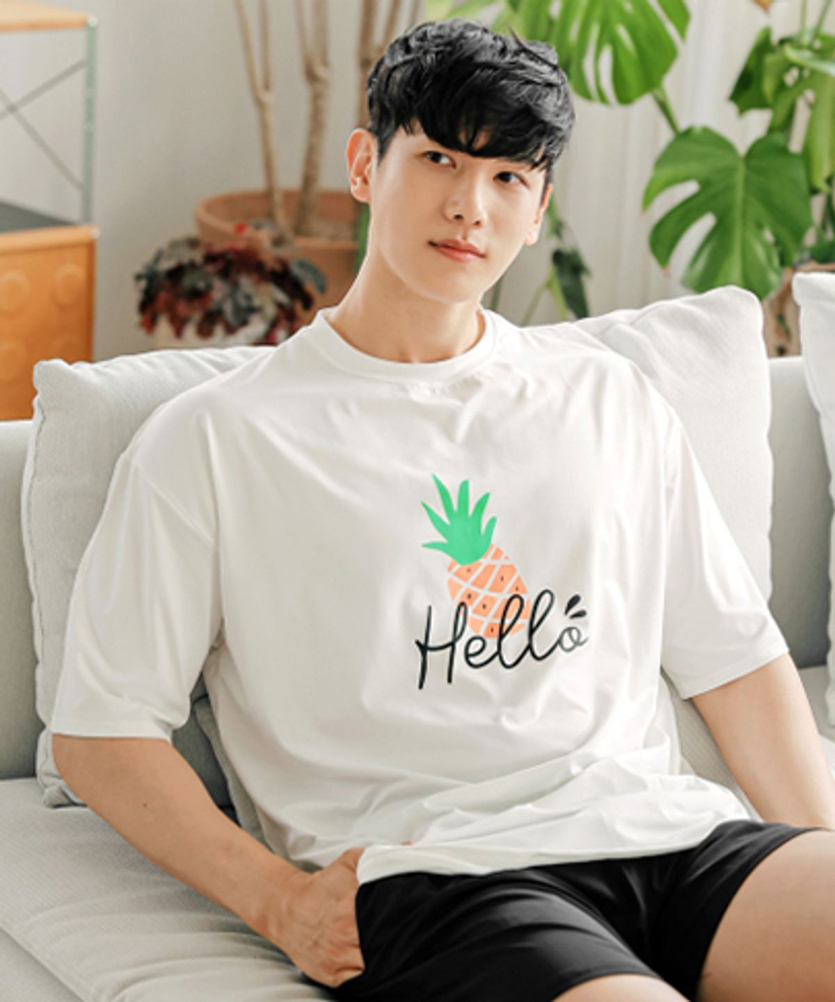 튜브트리(TUBE TREE) 남성용 헬로 루즈핏 반팔 래쉬가드 A605 아이보리