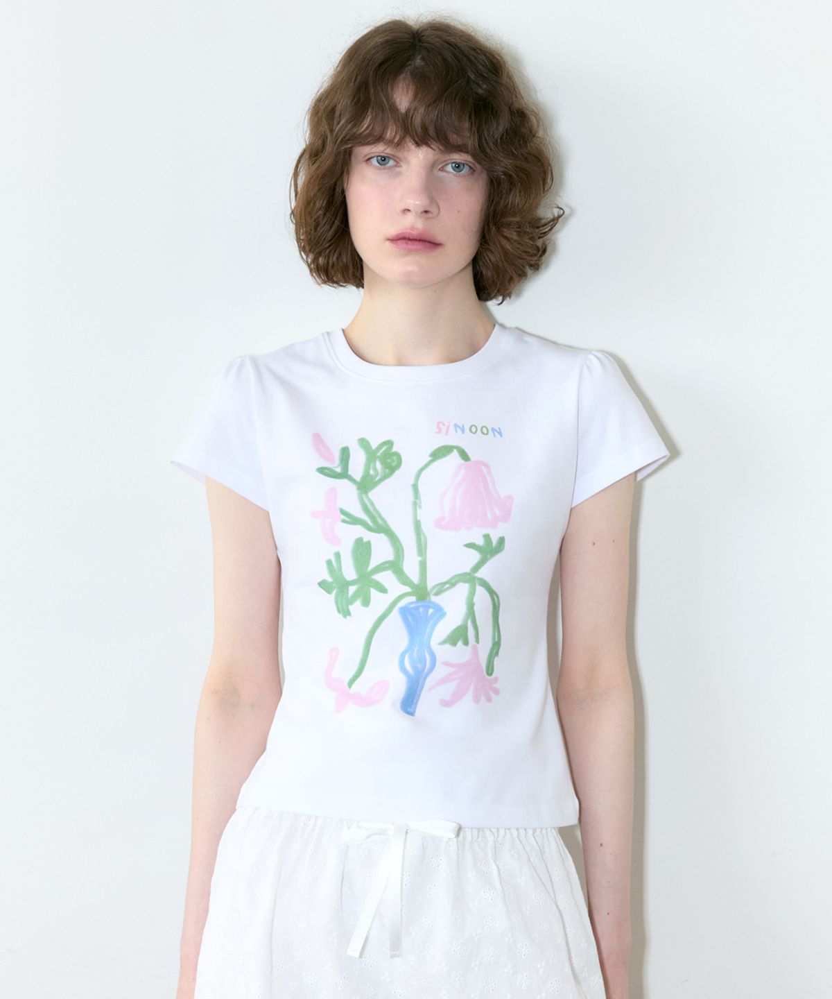 시눈(SINOON) Flower Vase Puff T-Shirt (Pink)