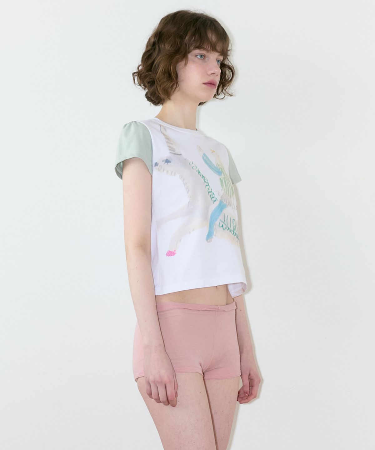 시눈(SINOON) Color Block Unicorn Puff T-Shirt (White)