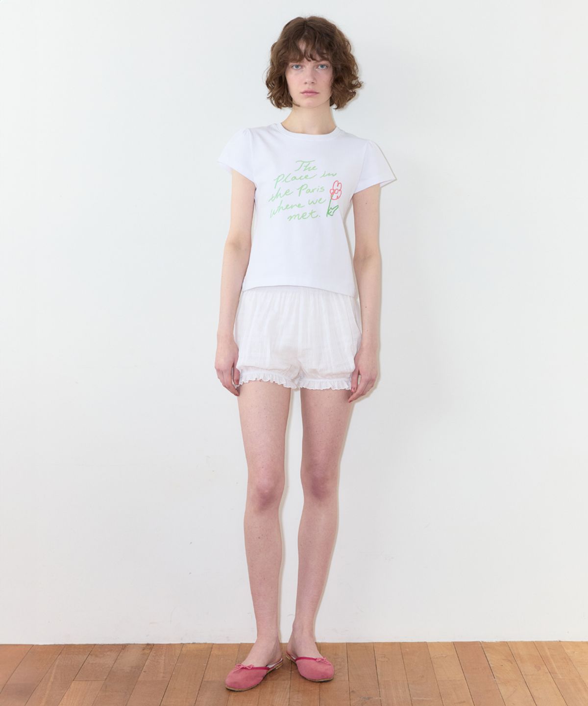 시눈(SINOON) Flower Lettering Puff T-Shirt (White)