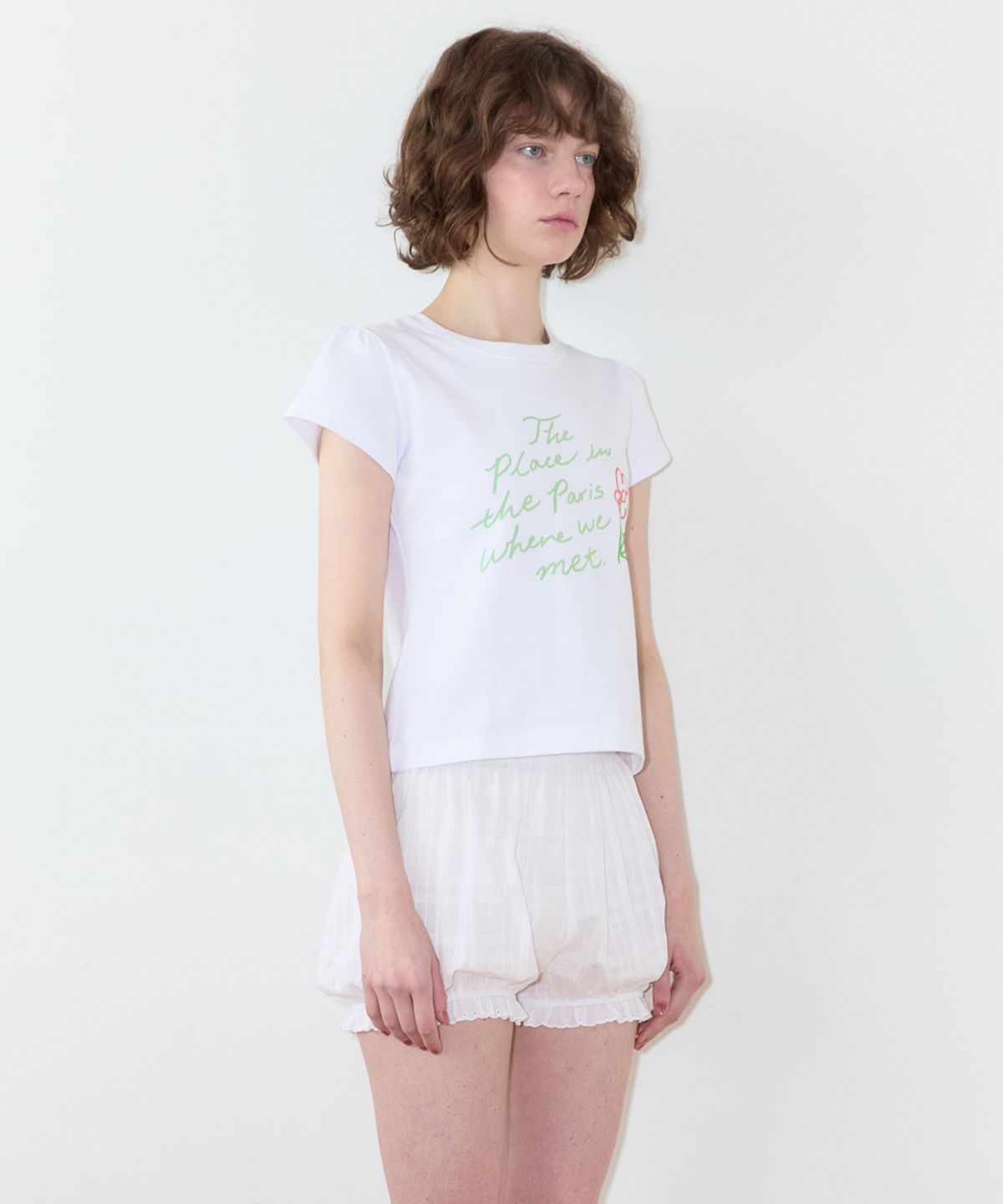 시눈(SINOON) Flower Lettering Puff T-Shirt (White)