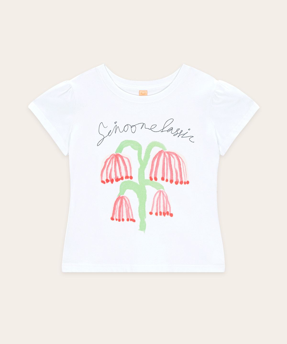 시눈(SINOON) Red Bell Flower Puff T-Shirt (White)