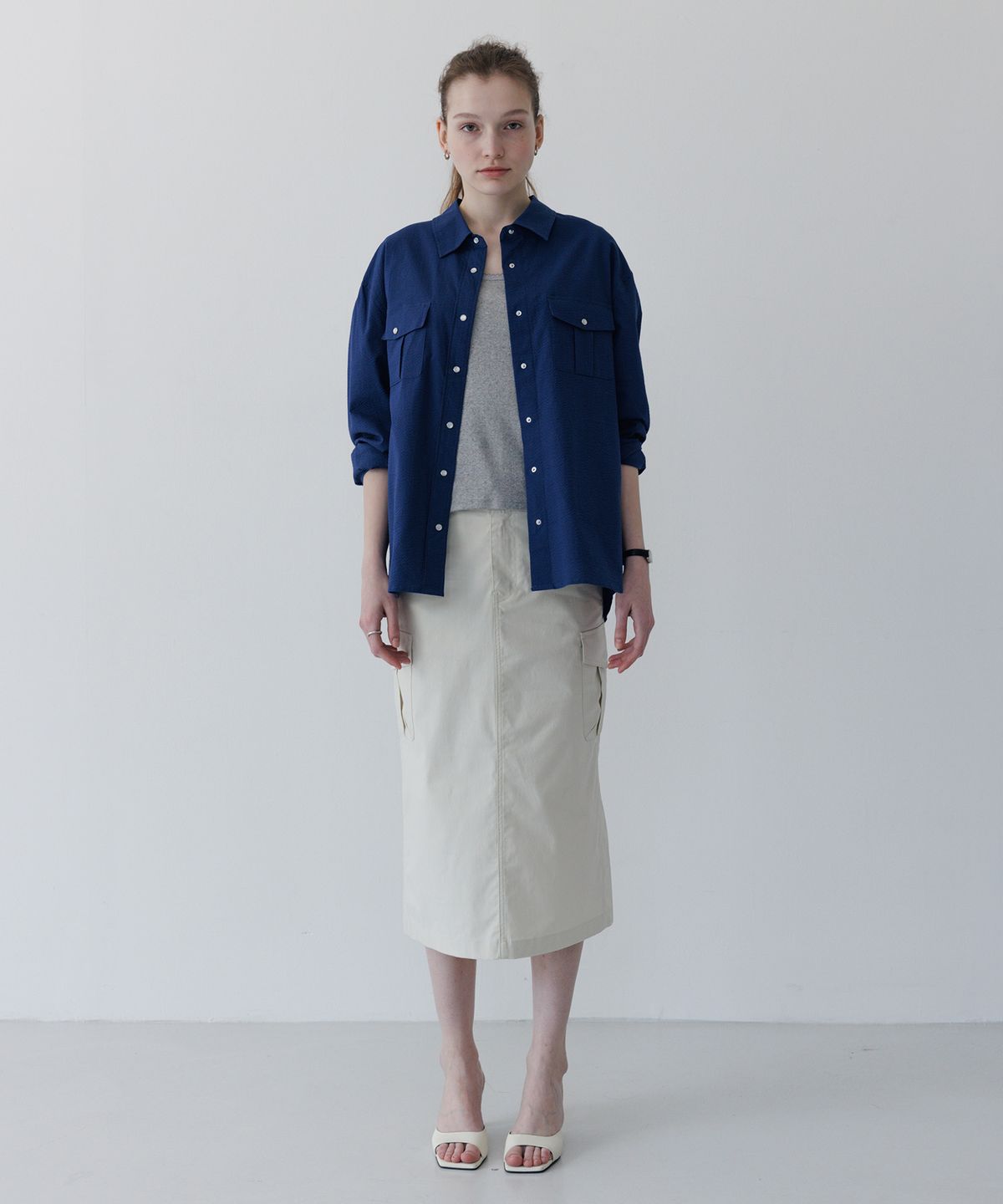 튜드먼트(TTUDEMENT) SEERSUCKER WORK SHIRT NAVY