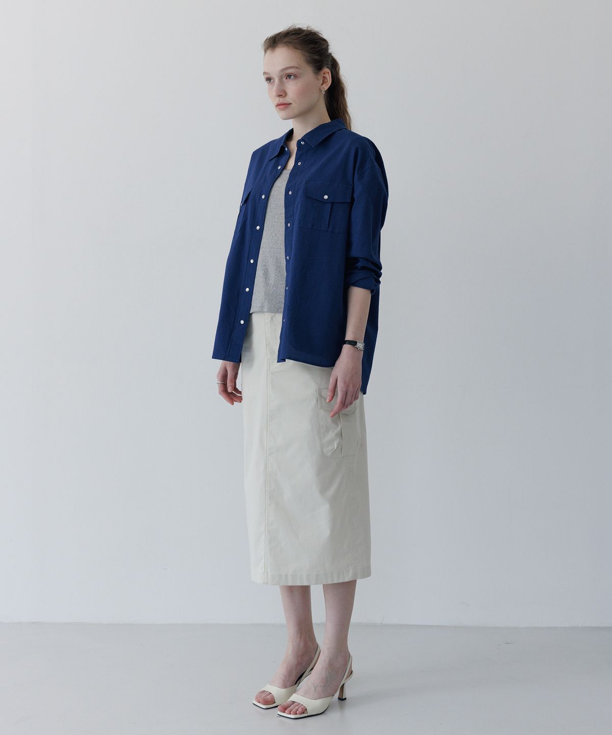 튜드먼트(TTUDEMENT) SEERSUCKER WORK SHIRT NAVY
