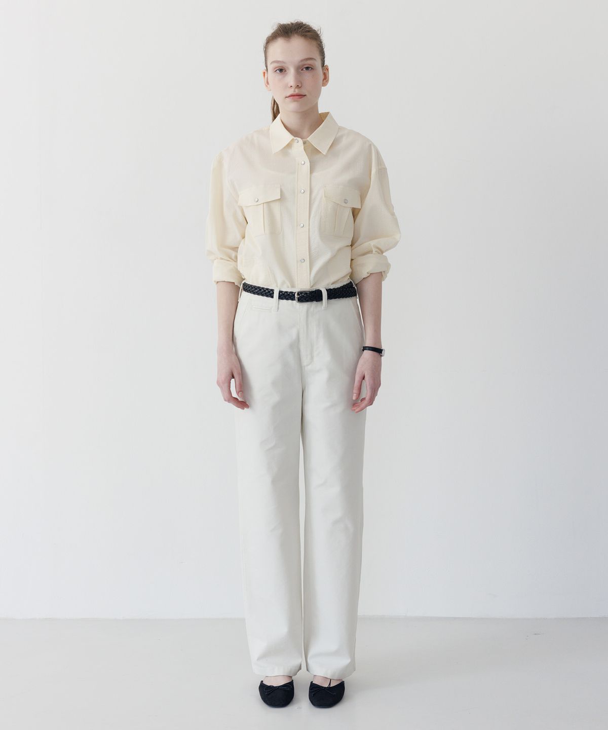 튜드먼트(TTUDEMENT) SEERSUCKER WORK SHIRT BUTTER