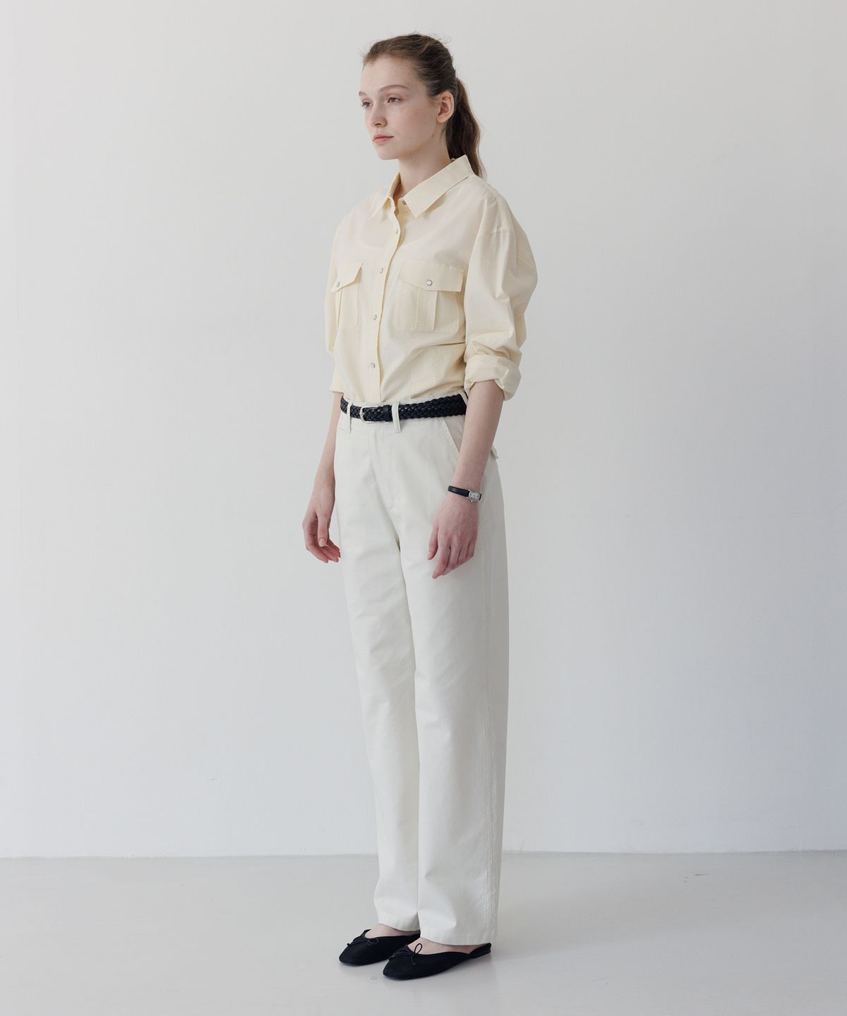튜드먼트(TTUDEMENT) SEERSUCKER WORK SHIRT BUTTER