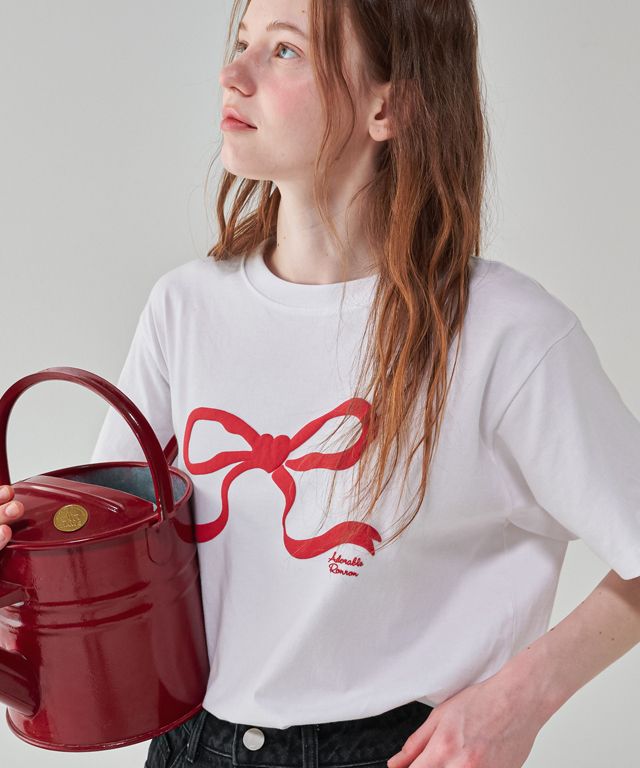 【RONRON】 EMBO HEART RIBBON BASIC FIT T SHIRT RONRON EMBO HEART RIBBON BASIC FIT LONG SLEEVE BLACK