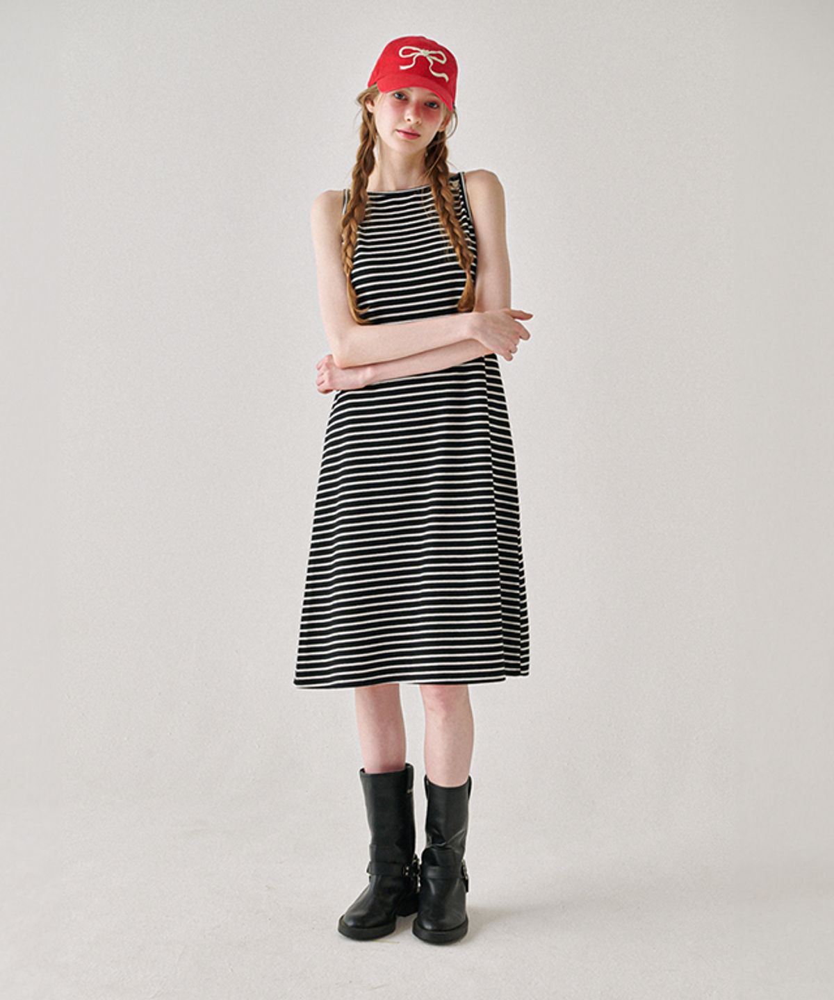 론론(RONRON) BOATNECK SLEEVELESS LONG DRESS BLACK STRIPE