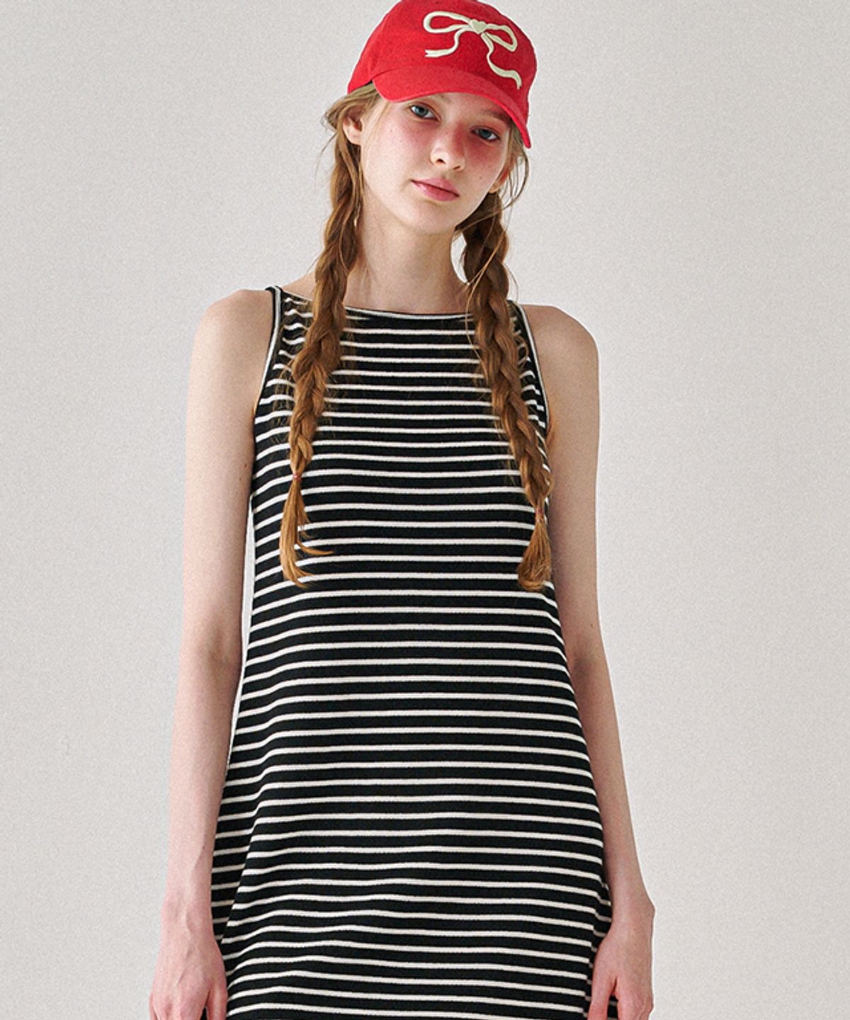 론론(RONRON) BOATNECK SLEEVELESS LONG DRESS BLACK STRIPE
