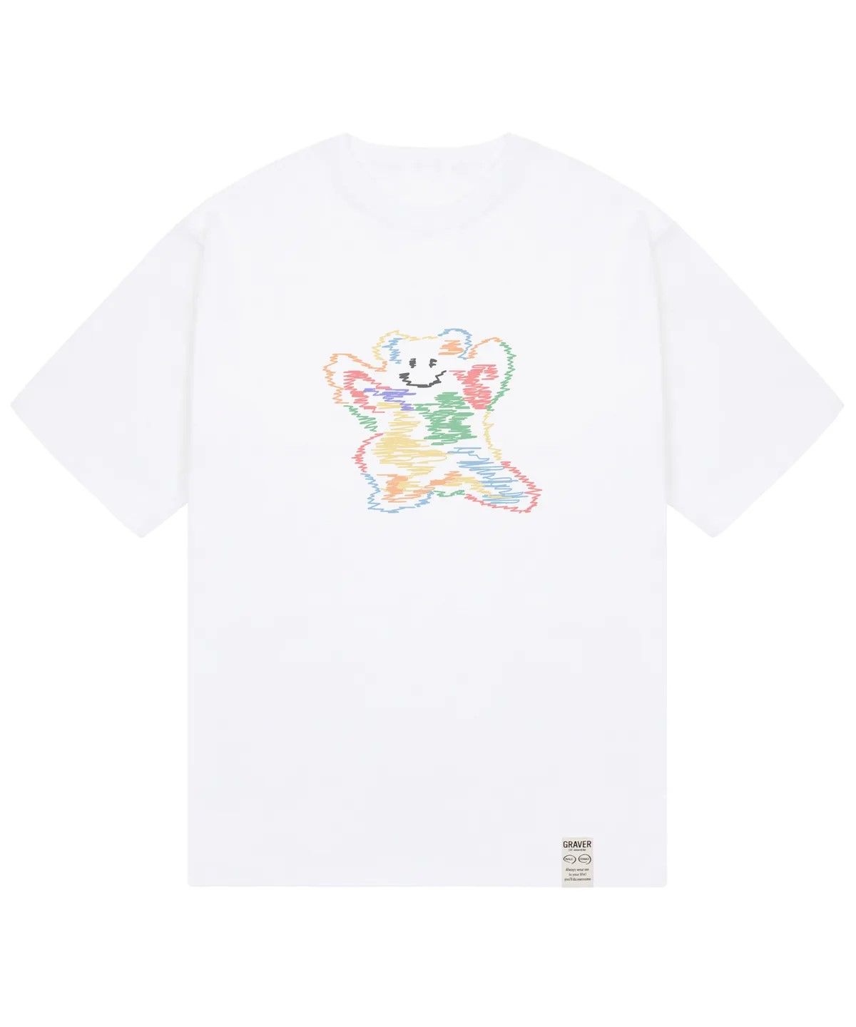 그레이버(GRAVER) [UNISEX]레인보우 빅 구름 베어스마일 반팔티_화이트
