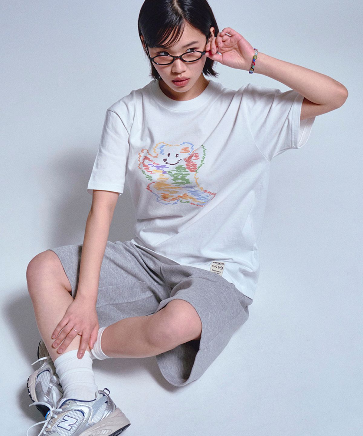 그레이버(GRAVER) [UNISEX]레인보우 빅 구름 베어스마일 반팔티_화이트