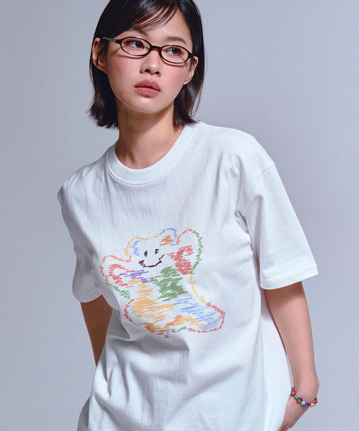 그레이버(GRAVER) [UNISEX]레인보우 빅 구름 베어스마일 반팔티_블랙