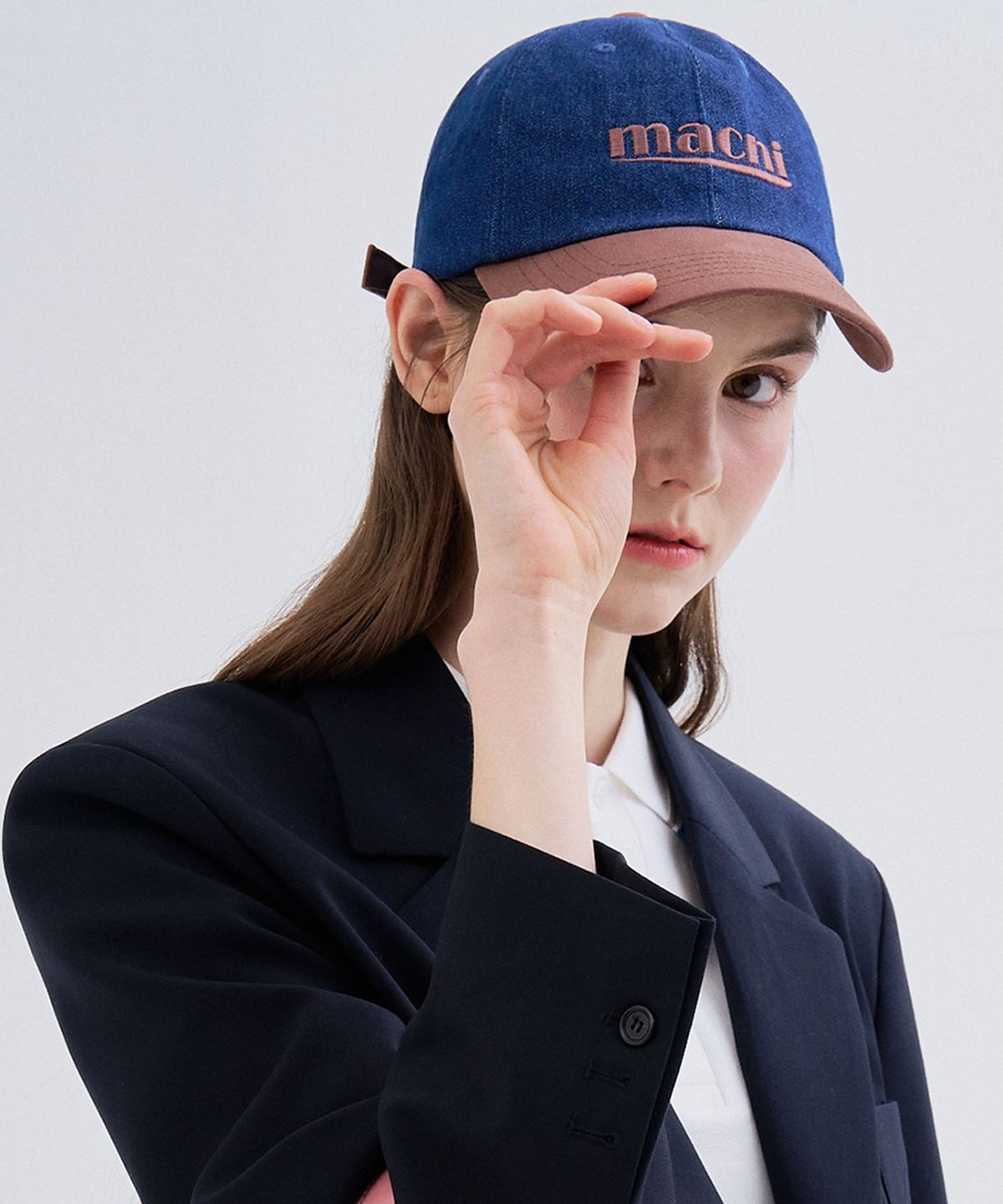 마크니(MACNI) SIGNATURE LOGO MIX BALL CAP_BLUE DENIM