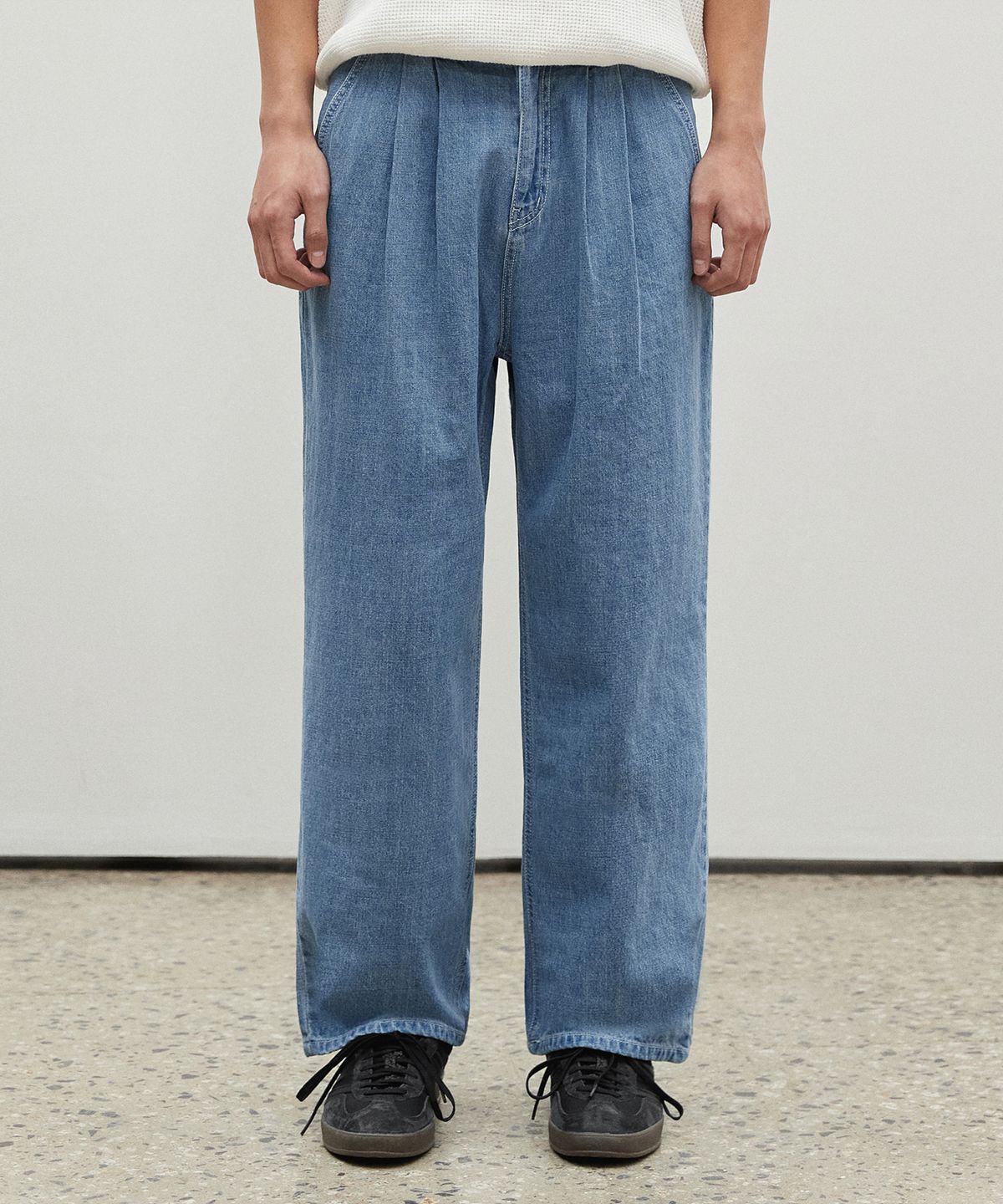 데케트(DECET) [썸머 린넨라이크]Linen Like 2Pleats Wide Jeans DCPTOL5Blue