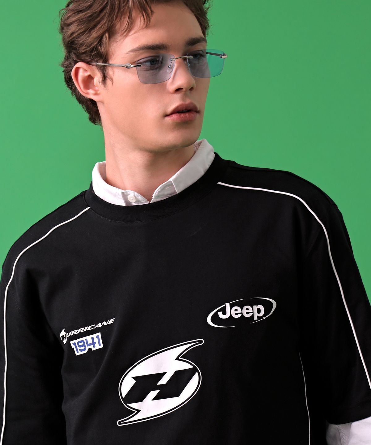 지프(JEEP) PARIS Sports 허리케인 파이핑 반팔 티 (JP5TSU102BK)