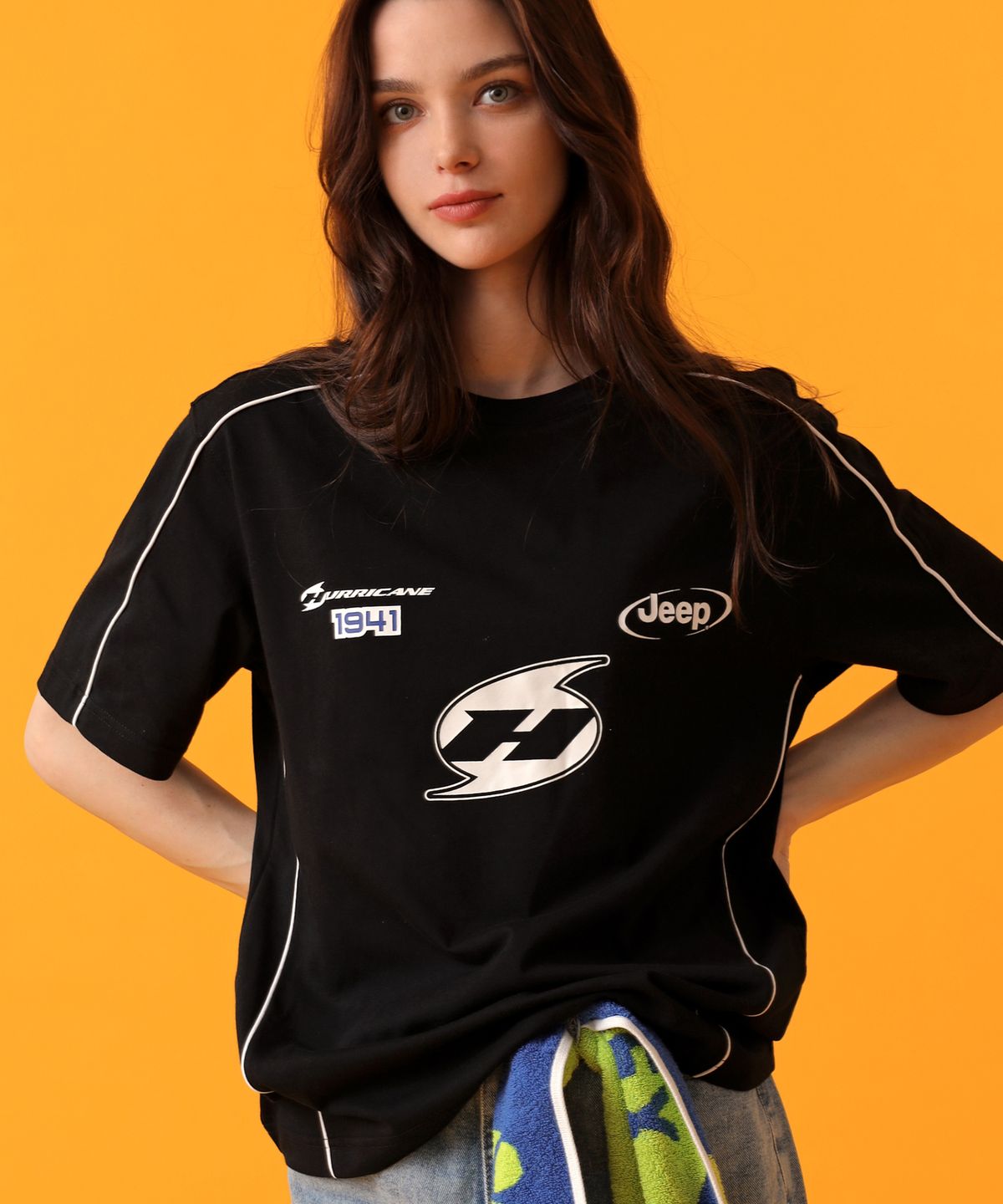지프(JEEP) PARIS Sports 허리케인 파이핑 반팔 티 (JP5TSU102BK)