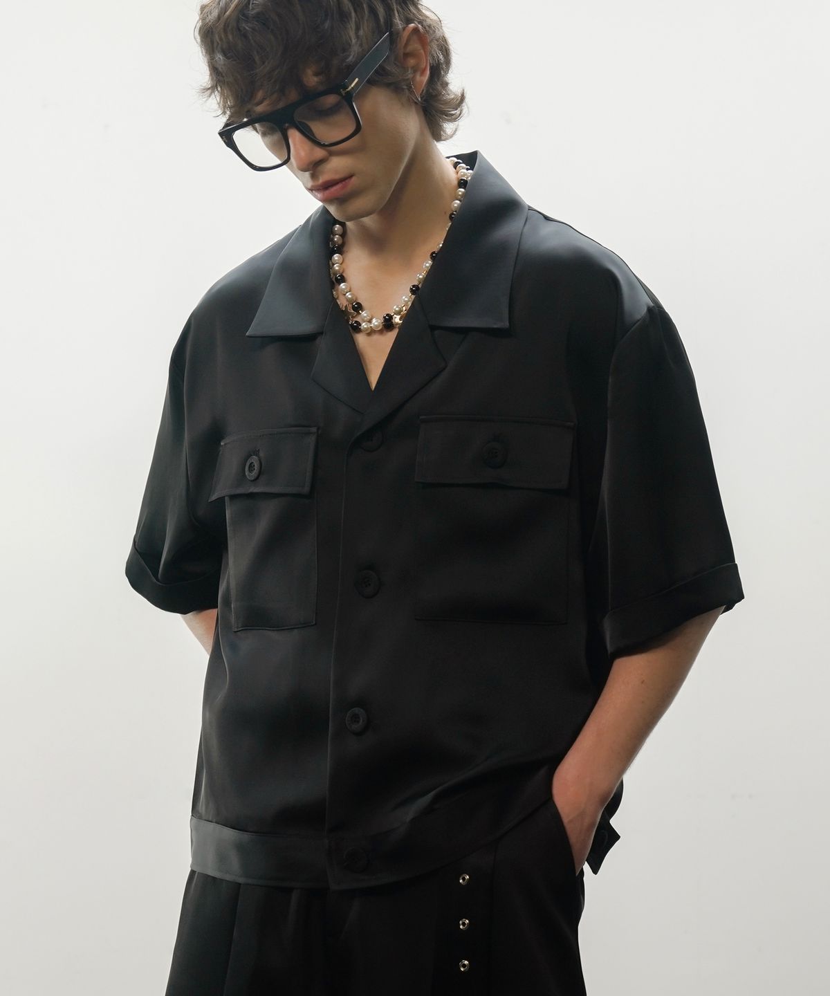 언티지(UNTAGE) 플랩 포켓 오버셔츠 자켓[Black(UNISEX)]_UTS-FS95