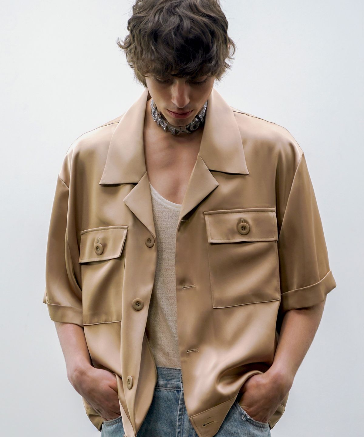 언티지(UNTAGE) 플랩 포켓 오버셔츠 자켓[Gold(UNISEX)]_UTS-FS96