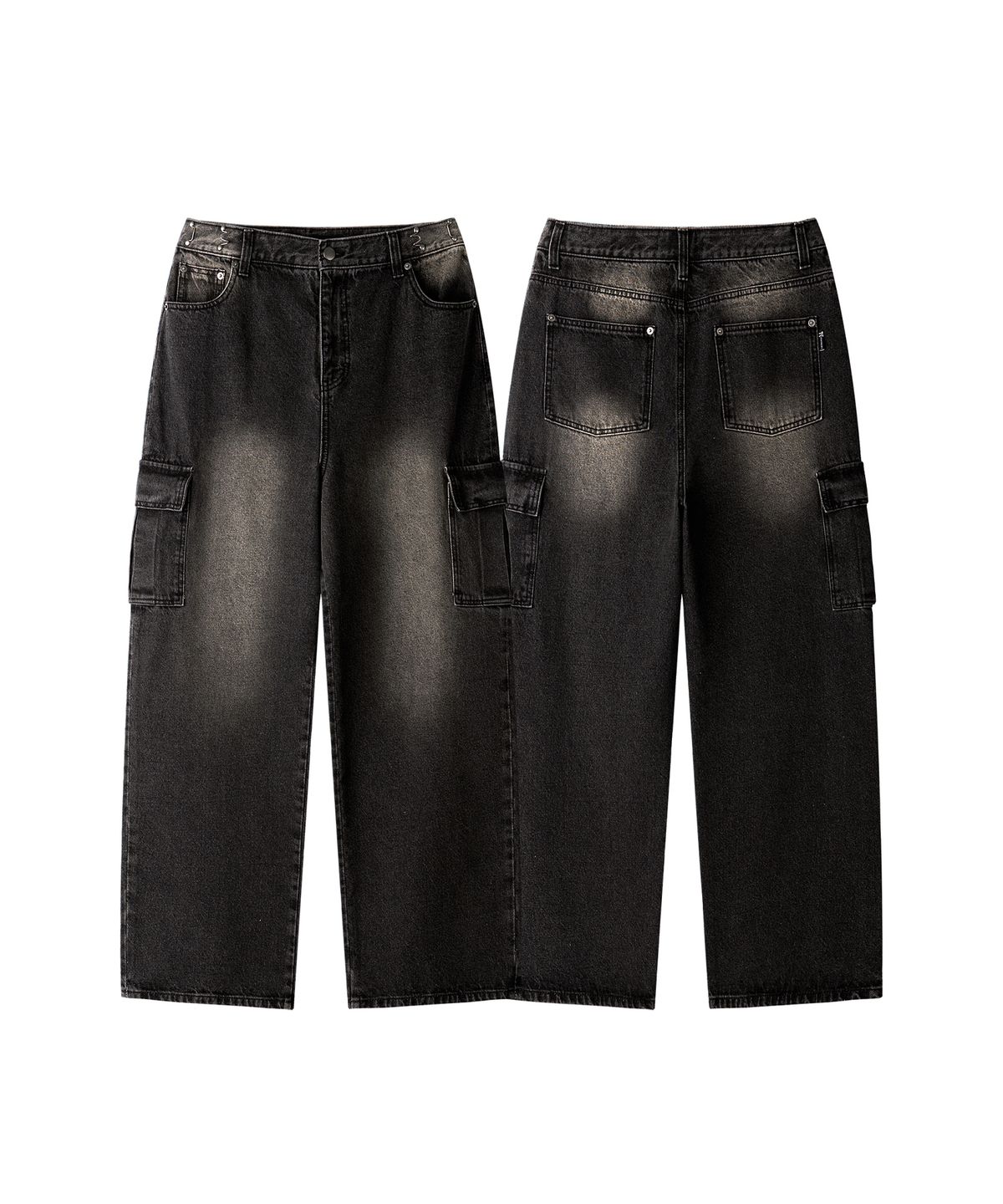 레더리(LEATHERY) 후크드 카고 데님 팬츠 [VINTAGE BLACK]