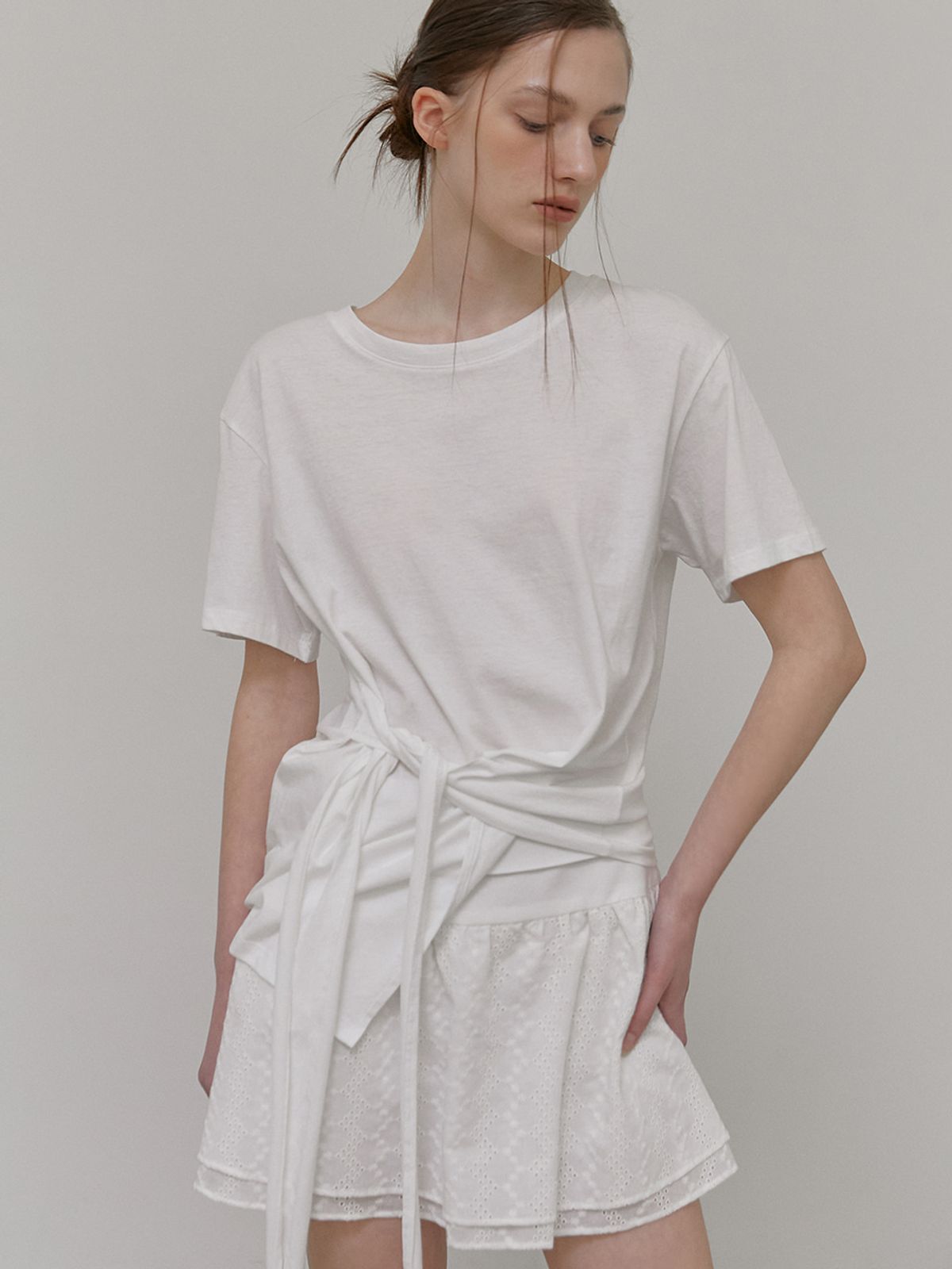 에트몽(ETMON) Tie Loose T-Shirt, White