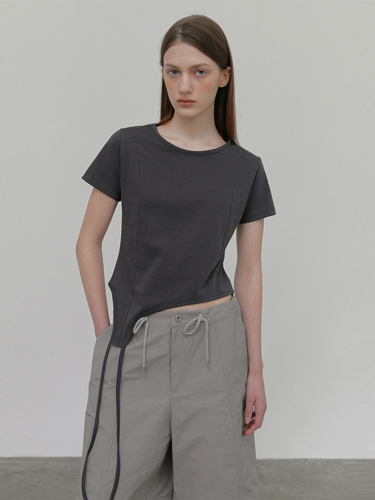 에트몽(ETMON) Drop Strap T-Shirt, Charcoal