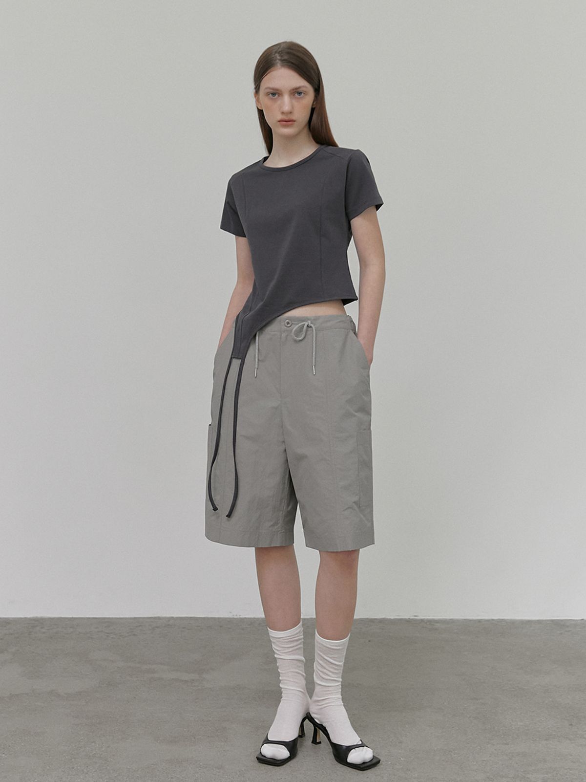 에트몽(ETMON) Drop Strap T-Shirt, Charcoal